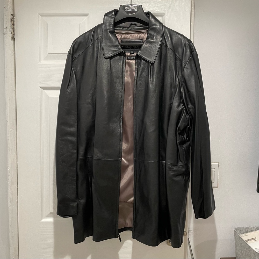 Vintage Men’s Wilsons Leather Jacket, Black with Zip Up Front, XXL